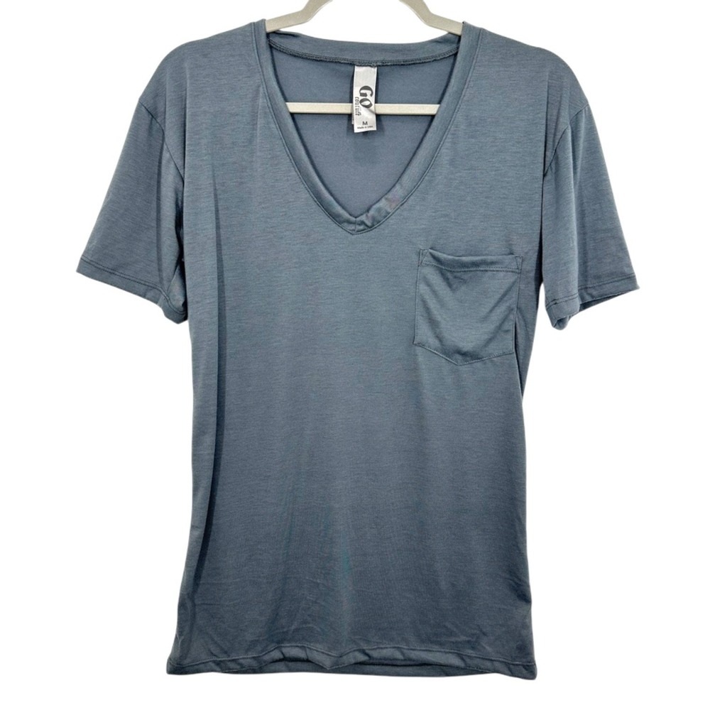 GO couture Gray V Neck Pocket‎ T Shirt Top Women's Size Medium Modal Blend Soft